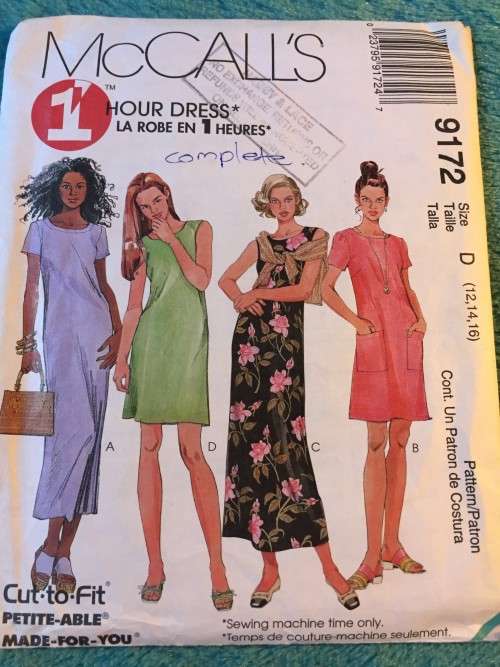 PATTERN MCCALL`S 9172 (COMPLETE) - 1 HOUR DRESS (SIZE 12-14-16)