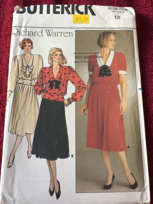 PATTERN BUTTERICK 3382 (RICHARD WARREN)(UNUSED) - TOP and SKIRT (SIZE 12)
