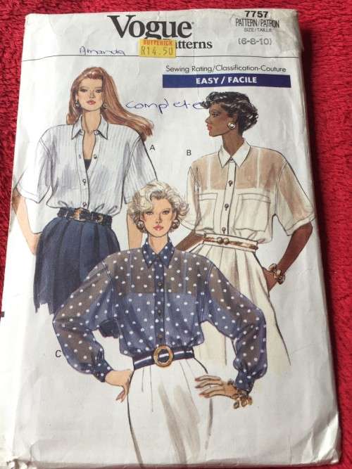 PATTERN VOGUE 7757 (COMPLETE) - BLOUSES (SIZE 6-8-10)