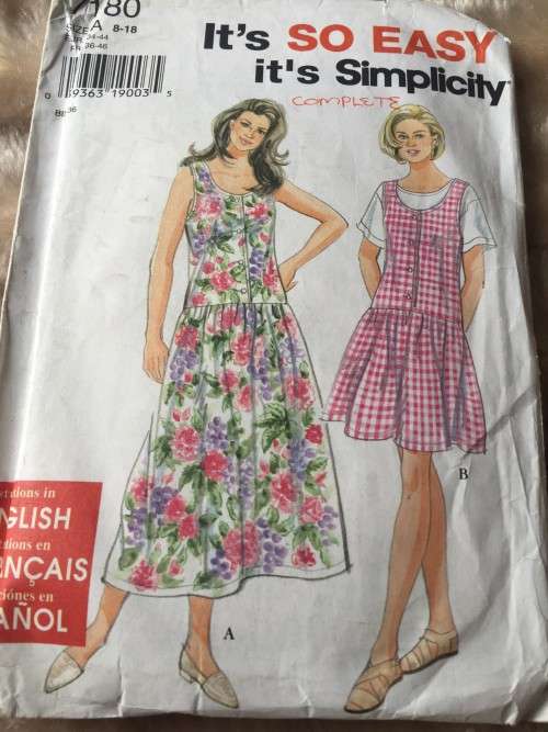 PATTERN SIMPLICITY 7180 (COMPLETE) - DRESS OR JUMPER (SIZE 8-18)