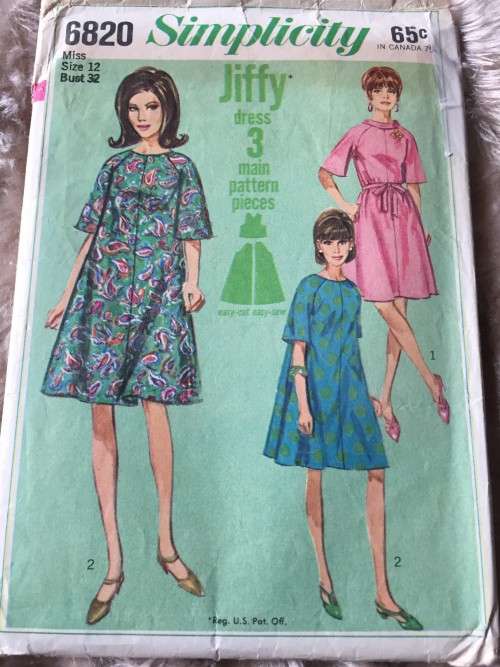 PATTERN SIMPLICITY 6820*1966 (VINTAGE) - ONEPIECE JIFFY DRESS (SIZE 12)