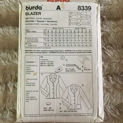 PATTERN BURDA 8339 (COMPLETE) - JACKET (SIZE 10-20)