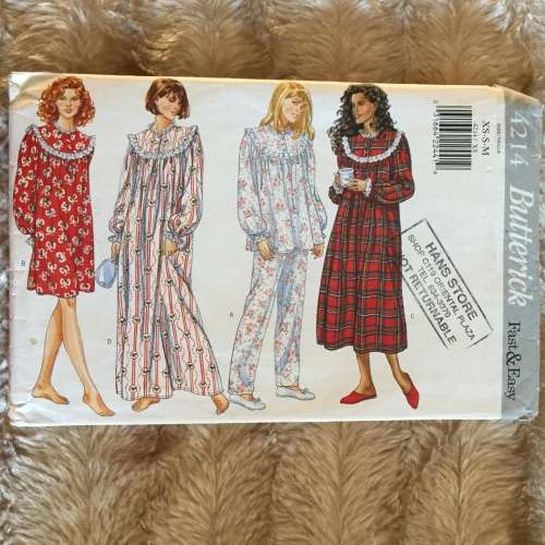 PATTERN BUTTERICK 4214 - NIGHTGOWN, PAJAMAS (TOP and PANTS) (SIZE XS-S-M)