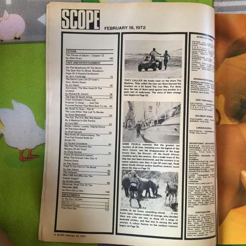 MAGAZINE - SCOPE FEBRUARY 18, 1972: SECRET LOVE LIFE OF MOSHE DAYAN//SONJA SWANEPOEL