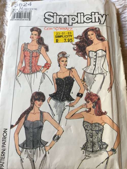 PATTERN SIMPLICITY 8624 (COMPLETE) - BEAUTIFUL FITTED BUSTIERS (SIZE 10-12-14)