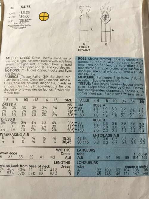 PATTERN BUTTERICK 5595 (COMPLETE) - DRESS (SIZE 12-14-16)