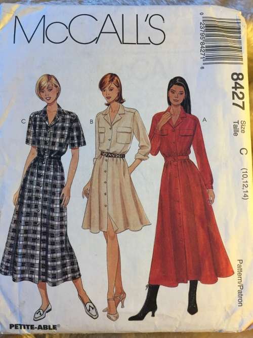PATTERNS MCCALL`S 8427 (UNUSED) - DRESS and BELT (SIZE 10-12-14)