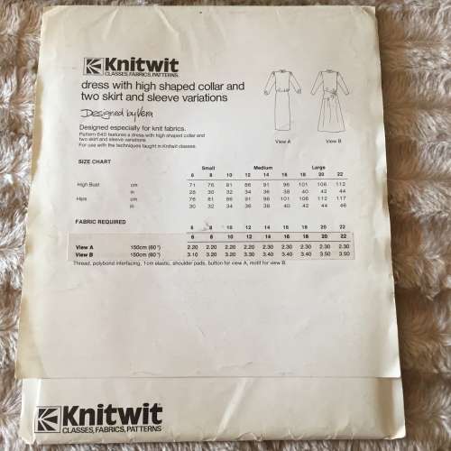 PATTERN KNITWIT 640 (UNUSED) - DRESS HIGH SHAPED COLLAR (SIZE 6-22)