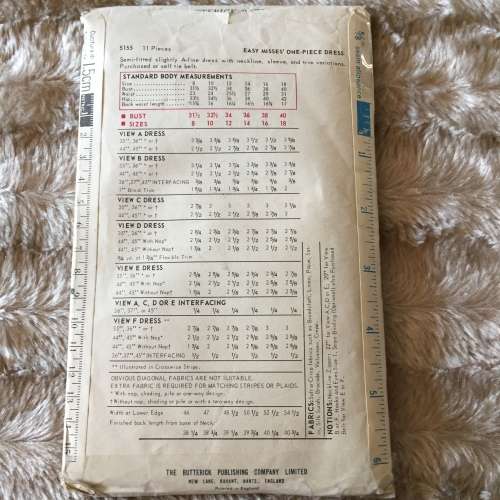 PATTERN BUTTERICK 5155 (VERY VINTAGE)(COMPLETE) - ONE-PIECE DRESS (SIZE 16)