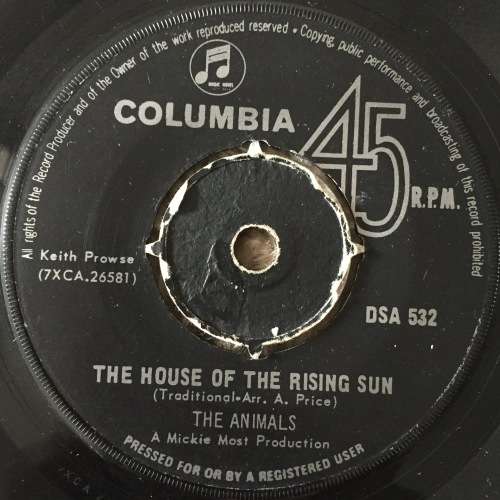 SEVEN SINGLE (45 RPM) - THE ANIMALS: THE HOUSE OF THE RISING SUN//TALKIN` ABOUT YOU