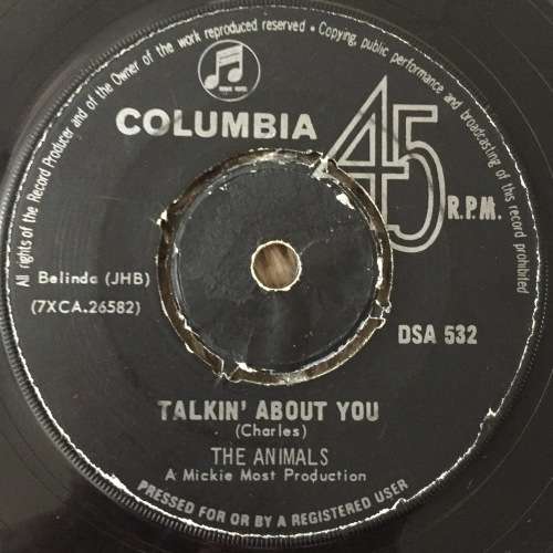 SEVEN SINGLE (45 RPM) - THE ANIMALS: THE HOUSE OF THE RISING SUN//TALKIN` ABOUT YOU