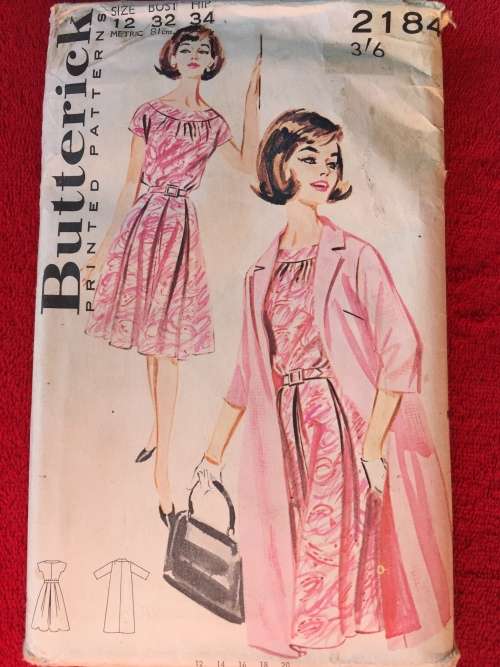 PATTERN BUTTERICK 2184 (VERY VINTAGE)(UNUSED) - DRESS and COAT COSTUME (SIZE 12)