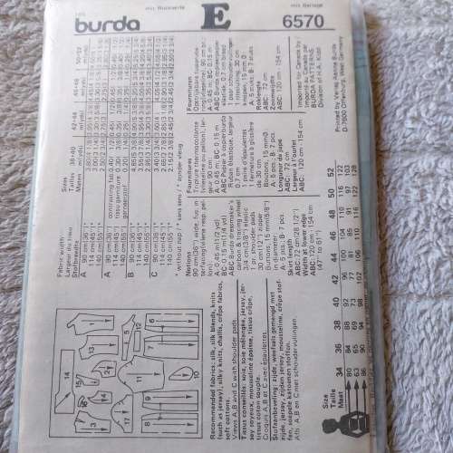 PATTERN BURDA 6570 (COMPLETE) - DRESSES (SIZE 12-44)