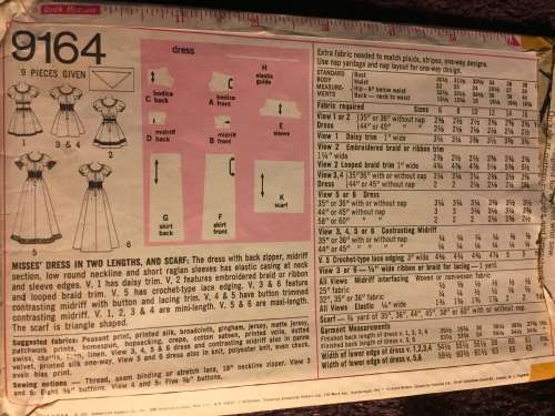 PATTERN SIMPLICITY 9164*1970 (VINTAGE) - UNUSUAL DRESS and SCARF (SIZE 12)