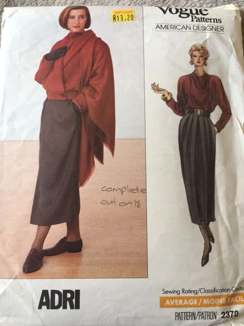 PATTERN VOGUE 2370 (ADRI)(COMPLETE, CUT ON 18) - JACKET, SKIRT, TOP and SHAWL (SIZE 14-16-18)