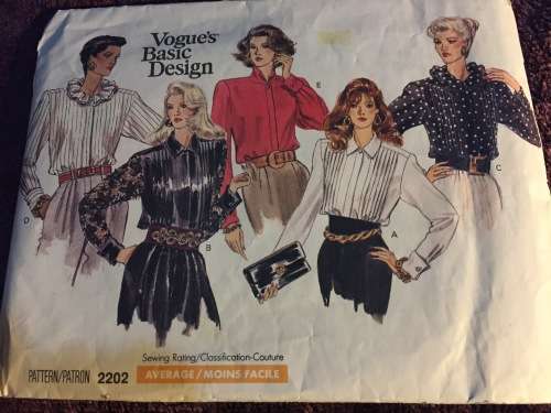 PATTERN VOGUE 2202 (COMPLETE, CUT ON 16) - BEAUTIFUL BLOUSE VARIATIONS (SIZE 12-14-16)