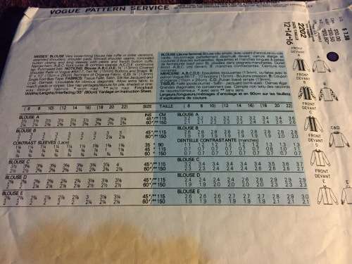 PATTERN VOGUE 2202 (COMPLETE, CUT ON 16) - BEAUTIFUL BLOUSE VARIATIONS (SIZE 12-14-16)