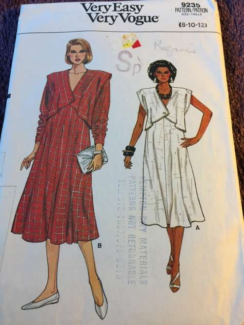 PATTERN VOGUE 9235 (COMPLETE, CUT ON 12) - UNUSUAL MATERNITY DRESS (SIZE 8-10-12)