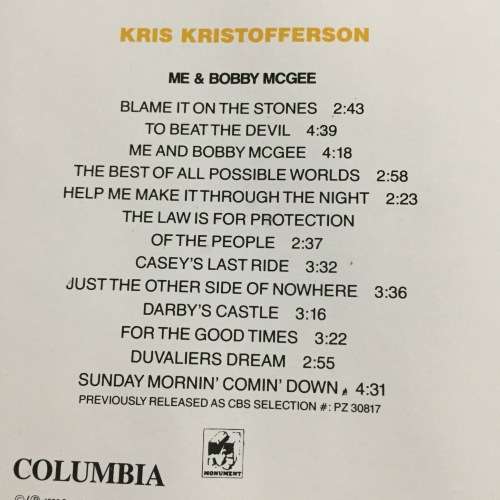 CD - KRIS KRISTOFFERSON: ME AND BOBBY MCGEE (MINT CONDITION)