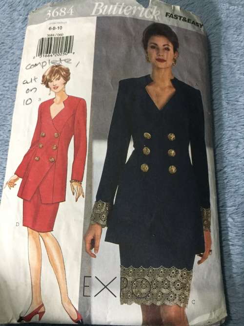 PATTERN BUTTERICK 3684 (COMPLETE, CUT ON 10) - BEAUTIFUL TOP and SKIRT (SIZE 6-8-10)