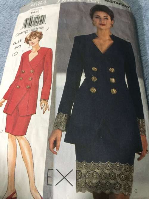 PATTERN BUTTERICK 3684 (COMPLETE, CUT ON 10) - BEAUTIFUL TOP and SKIRT (SIZE 6-8-10)