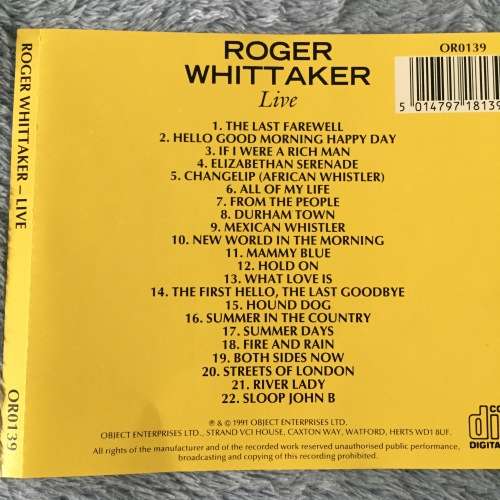 CD - ROGER WHITTAKER: LIVE (LIKE NEW)