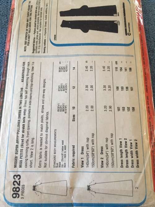 PATTERN SIMPLICITY 9823 (VINTAGE)(COMPLETE) - LOVELY PULLOVER DRESS (SIZE 14)