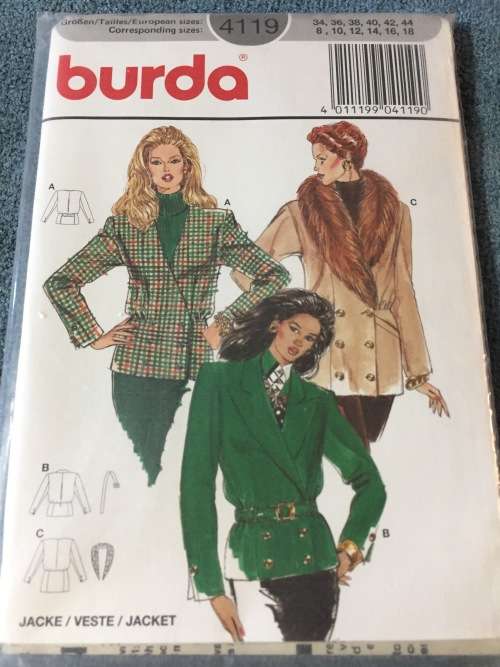 PATTERN BURDA 4119 (SEALED and UNUSED) - BEAUTIFUL JACKET VARIATIONS (SIZE 8-18)