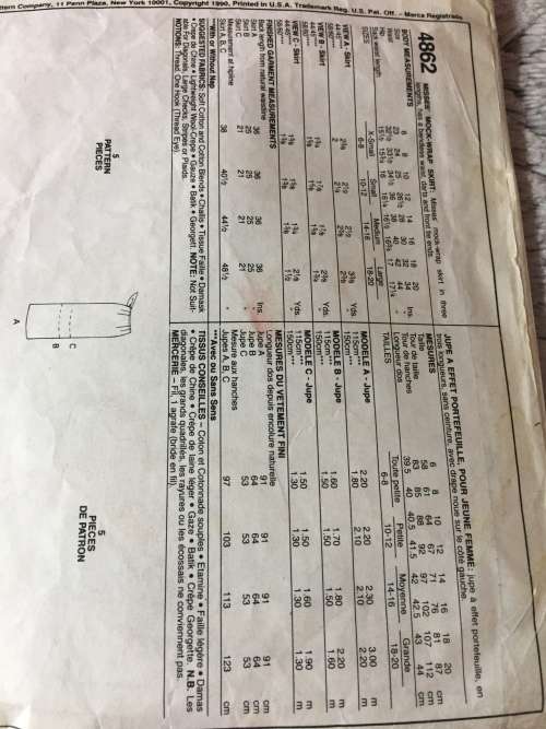 PATTERN MCCALL`S 4862 (COMPLETE) - MOCK-WRAP SKIRT (SIZE 10-12)
