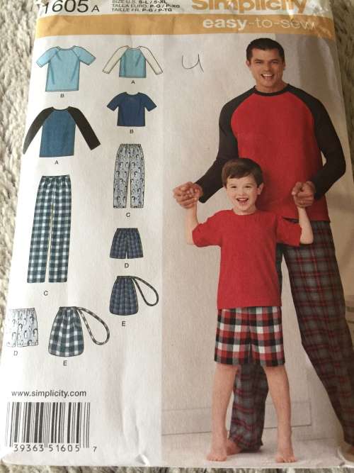 PATTERN SIMPLICITY 1605 (UNUSED) - WINTER PAJAMAS BOYS AND MEN (SIZE S-L/S/XL)