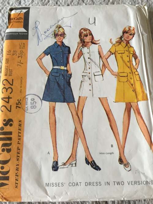 PATTERN MCCALL`S 2432*1970 (VERY VINTAGE)(UNUSED) - COAT DRESS (SIZE 16)
