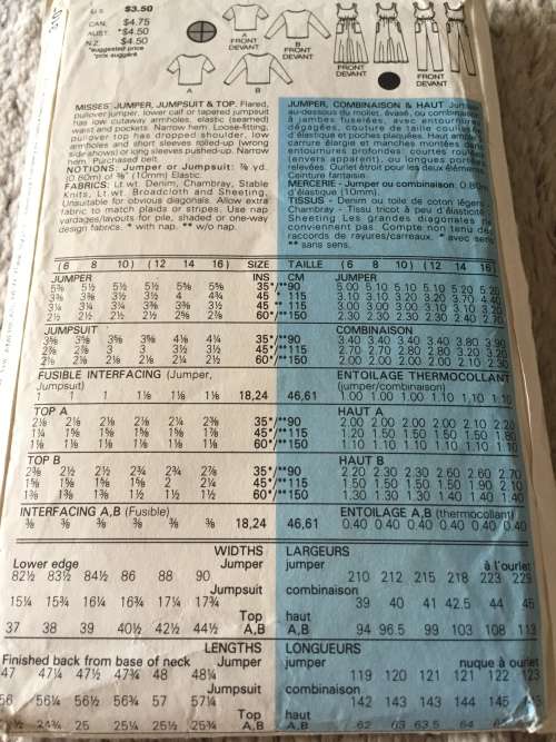 PATTERN BUTTERICK 3107 (COMPLETE) - JUMPER,JUMPSUIT,TOP (SIZE 12-14-16)