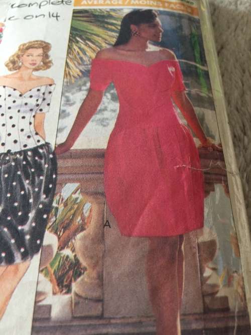 PATTERN BUTTERICK 3932 (NICOLE MILLER)(COMPLETE, CUT ON 14) - OFF THE SHOULDER DRESS (SIZE 12-14)