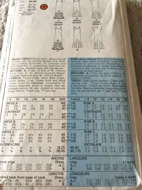 PATTERN BUTTERICK 3919 (COMPLETE, CUT ON 18) - DRESS (SIZE 14-16-18)