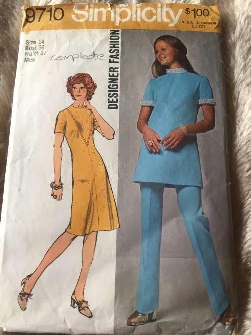 PATTERN SIMPLICITY 9710*1971  (VINTAGE)(COMPLETE) - DRESS OR TUNIC and PANTS (SIZE 14)