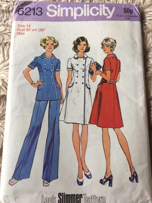 PATTERN SIMPLICITY 6213*1974 (NEAT and TIDY)(VINTAGE) - DRESS OR TOP and PANTS (SIZE 14)
