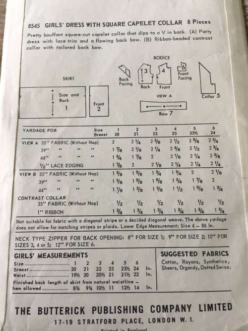 PATTERN BUTTERICK 8545 (VERY VINTAGE) - GIRLS` DRESSES (SIZE 5)