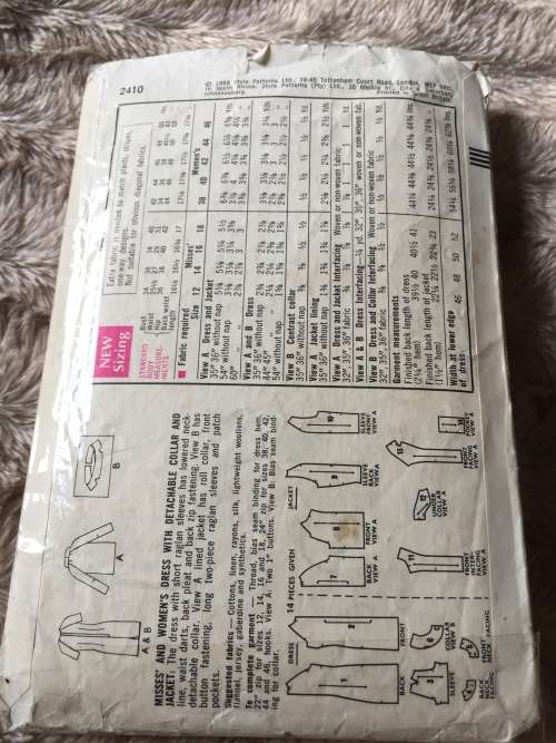 PATTERN STYLE 2410 (VERY VINTAGE)(COMPLETE) - DRESS DETACHABLE COLLAR,JACKET (SIZE 12)