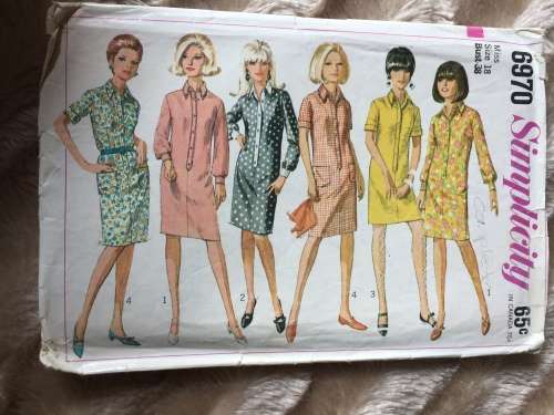 PATTERN SIMPLICITY 6970 (VINTAGE)(COMPLETE) - ONE-PIECE SHIRT-DRESS (SIZE 18)