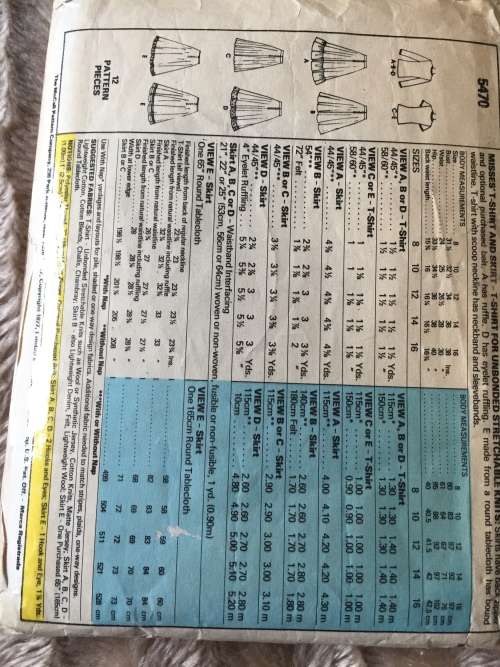 PATTERN MCCALL`S 5470 (VERY VINTAGE) - T-SHIRTS and SKIRTS (SIZE 16)