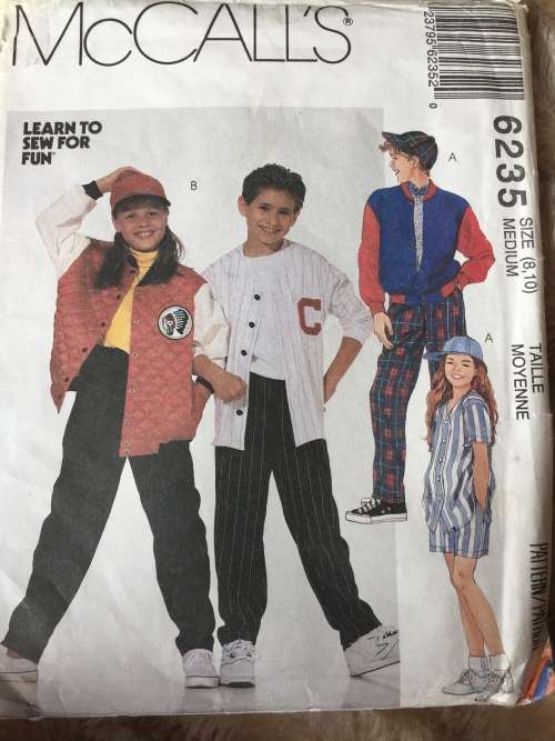 PATTERN MCCALL`S 6235 - KIDS UNISEX JACKET,SHIRT,PANTS,SHORTS,HAT (SIZE 8-10)