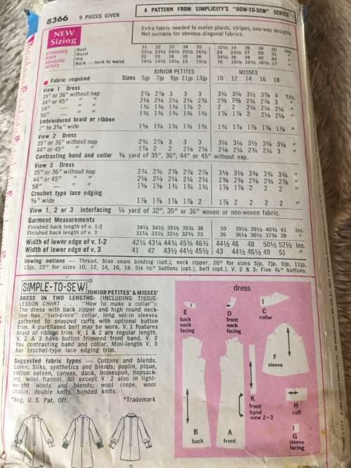 PATTERN SIMPLICITY 8366 (VINTAGE, SLEEVE EXCL) - DRESSES (SIZE 14)