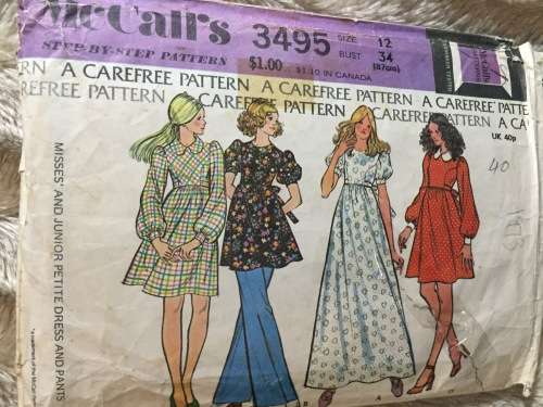 PATTERN MCCALL`S 3495 (VINTAGE) - DRESS and PANTS (SIZE 12)