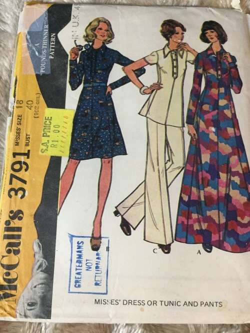 PATTERN MCCALL`S 3791 (VINTAGE) - DRESS,TUNIC,PANTS (SIZE 18)