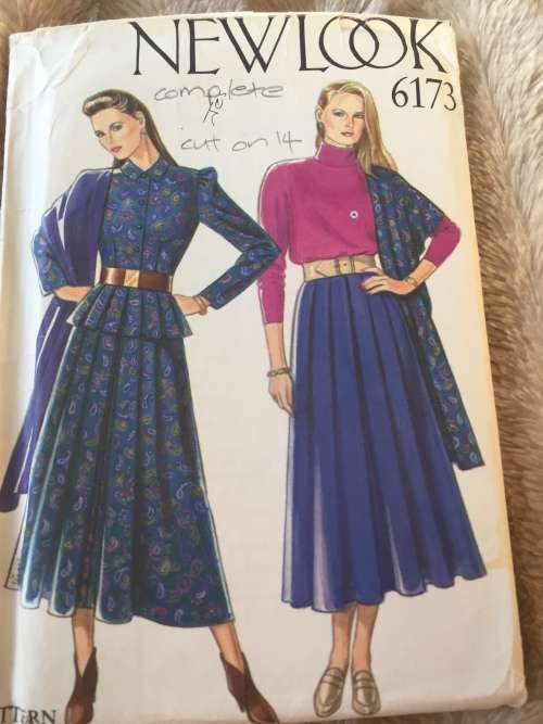 PATTERN NEW LOOK 6173 (COMPLETE, CUT ON 14) - BLOUSE,SKIRT,SCARF (SIZE 8-14)