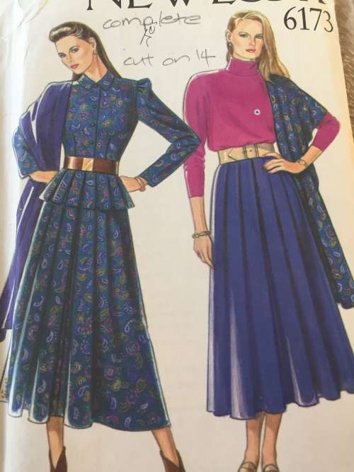 PATTERN NEW LOOK 6173 (COMPLETE, CUT ON 14) - BLOUSE,SKIRT,SCARF (SIZE 8-14)