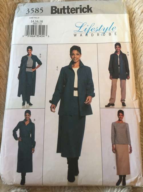 PATTERN BUTTERICK 3585 (CUT ON 18) - SHIRT,SHIRT DRESS,SKIRT,PANTS (SIZE 14-16-18)