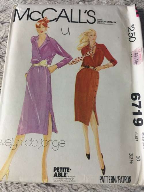 PATTERN MCCALL`S 6719 (UNUSED)(VINTAGE)(EVELYN DE JONGE) - MOCK WRAP DRESS (SIZE 14)