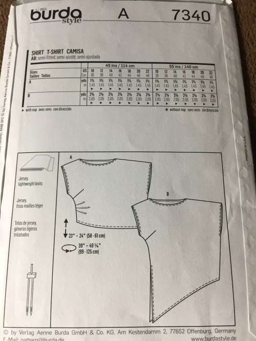 PATTERN BURDA 7340 - SHIRT/T-SHIRT (SIZE 10-22)