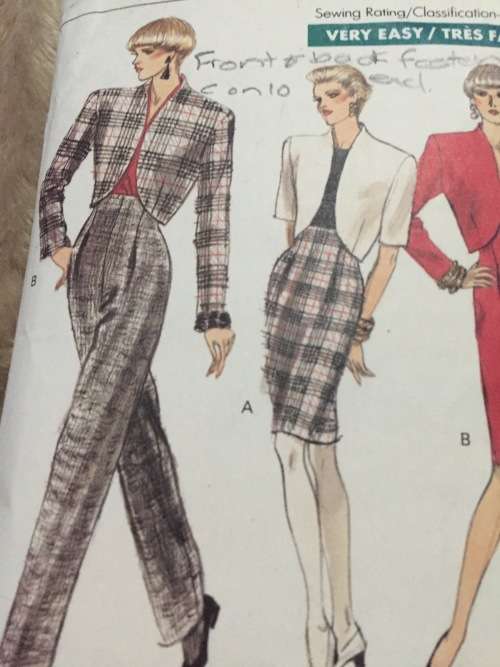 PATTERN VOGUE 7292 (FRONTandBACK FACING EXCL, CUT ON 10) - JACKET.SKIRT,PANTS (SIZE6-10)